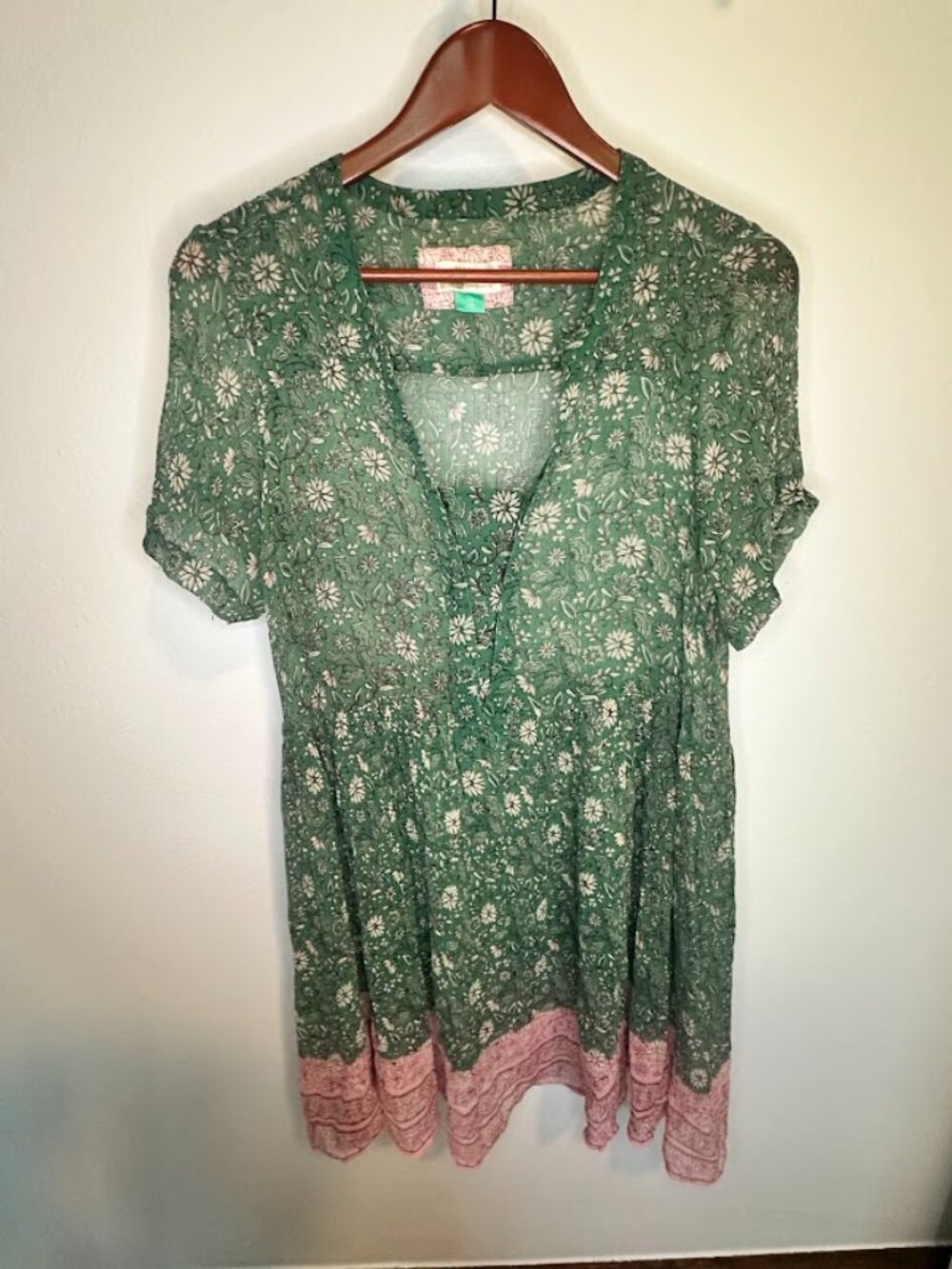 Maeve Anthropologie Morning Glory Green Lightweight Flowy Tunic Dress - 1X